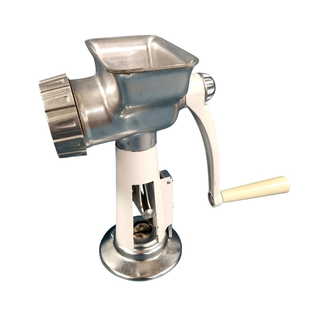 Vintage Rival Grind-O-Matic 303 Manual Meat‎ Grinder Silver White Suction Base
